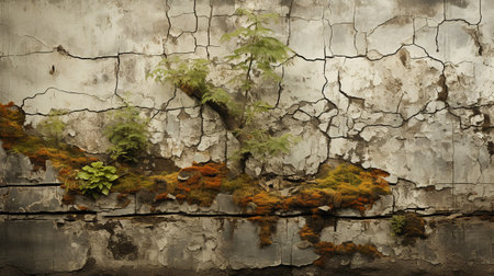 grunge wall with moss and ferns, abstract backgroundの素材