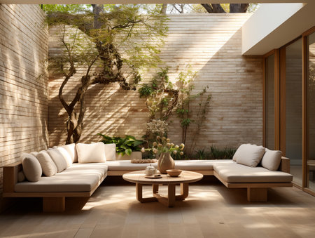 Sofa and coffee table in modern living room. 3d renderingの素材