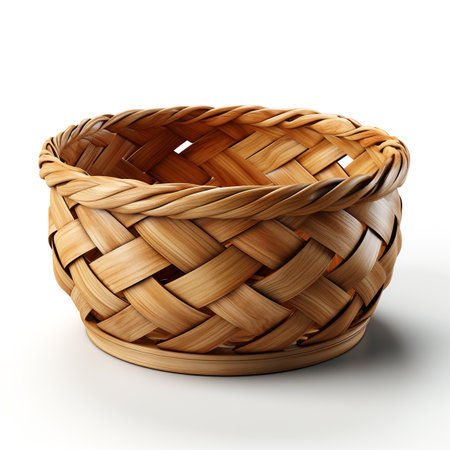 Empty wicker basket isolated on white background. 3D illustration.の素材