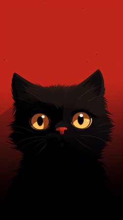 Black cat on a red background. Vector illustration. Eps 10.の素材