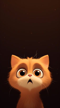 Cute ginger cat with sad expression on black background. 3d renderingの素材