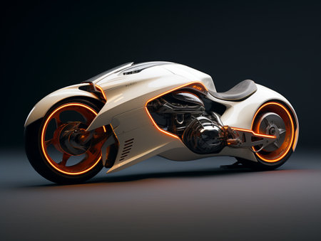 Futuristic electric sports car on a dark background. 3d renderingの素材