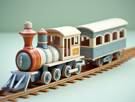 3D Illustration of a toy train on the rails. Vintage style.の素材
