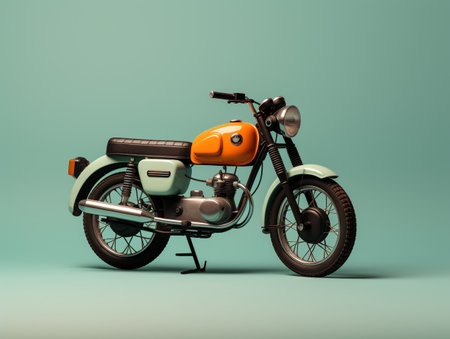 Retro motorcycle on a green background. 3d render. Side view.の素材