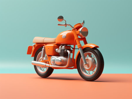 Modern orange classic motorcycle on pastel background with shadow 3D renderingの素材