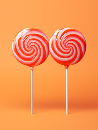 Two lollipops isolated on orange background. 3d renderの素材