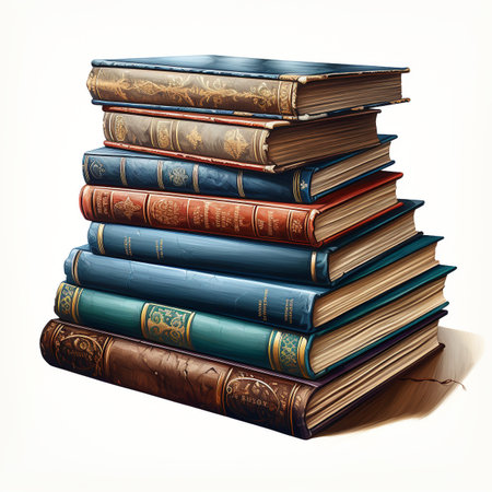 Pile of old books isolated on white background. Vector illustration.の素材