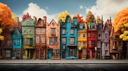 Colorful houses in the city. 3D illustration. Copy space.の素材