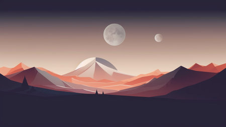 Mountain landscape. Sunrise and moon. Vector illustration. Eps 10の素材