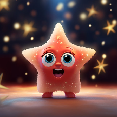 Cute cartoon starfish on a dark background. 3d renderingの素材