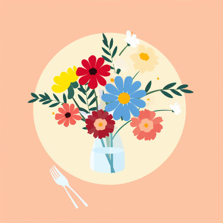 Flower bouquet in vase. Flat style vector illustration.の素材