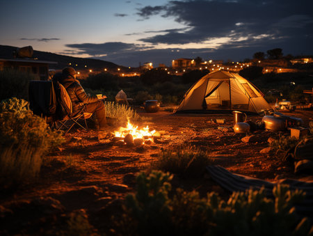 Camping in the mountains at night. Camping in nature.の素材