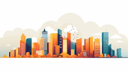 Modern City Skyline with Color Buildings. Vector Illustration. Eps 10の素材