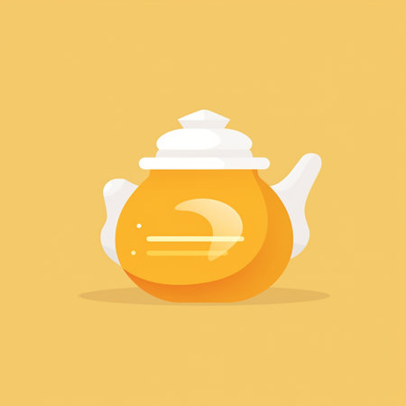 Ceramic teapot icon on yellow background. Vector illustration.の素材