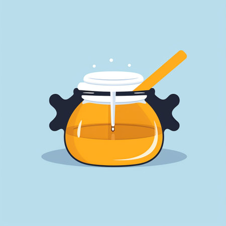 Honey jar with spoon. Vector illustration in flat design style.の素材