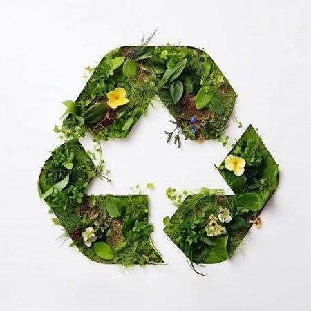 Recycle symbol made of grass and flowers. Recycling conceptの素材