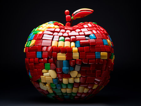 Apple made of plasticine on black background. 3d illustration.の素材