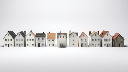 Model of a row of houses on a white background. 3D renderingの素材