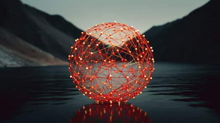 Abstract 3d rendering of low poly sphere. Futuristic background.の素材