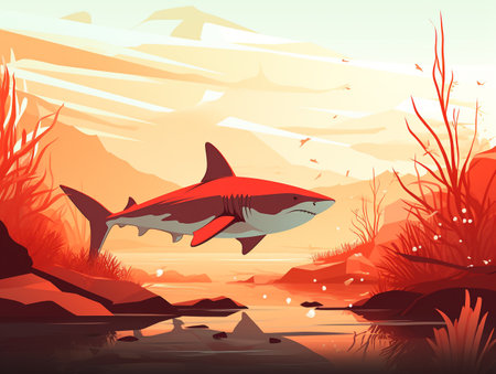 Shark in the water. Vector illustration of a flat style.の素材