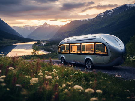Caravan on the road in Norway, Scandinavia, Europe.の素材