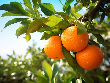 Tangerines on the tree. Tangerine orchard.の素材