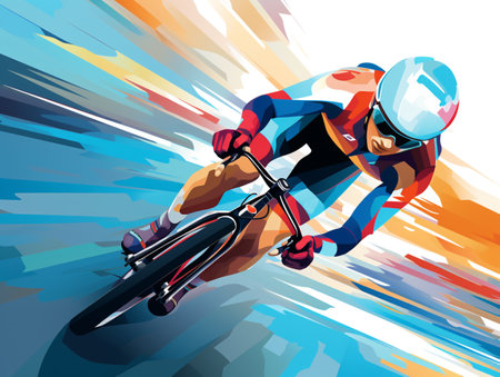 Cyclist riding a bike on the road. Vector illustration.の素材