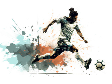 Soccer player in action, isolated on white background. Vector illustration.の素材