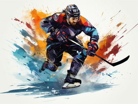 Hockey player in action. Colorful splashes and blots.の素材