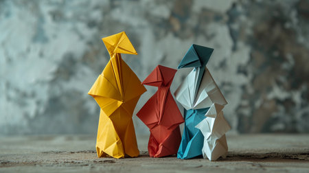 Leadership concept. Group of origami cranes on grey backgroundの素材