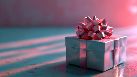Gift box with red bow on a light background. 3d renderingの素材