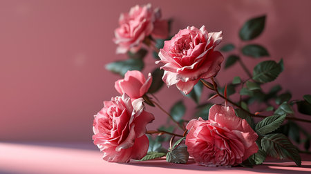 Pink roses on a pink background. 3d rendering, 3d illustration.の素材