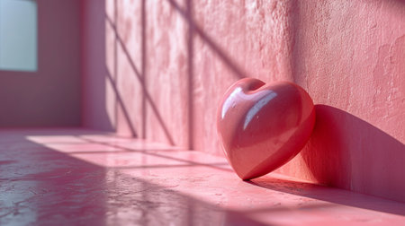 Red heart on a pink wall. 3d render. Love conceptの素材