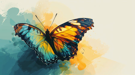 Beautiful butterfly on watercolor background. Template for your design.の素材