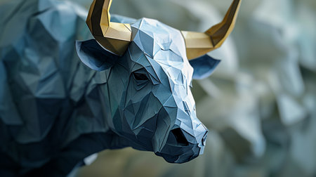 Low poly origami bull. 3d illustration. Low poly origami bull.の素材