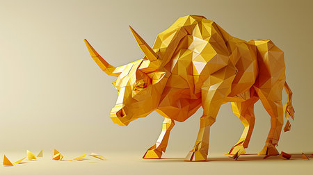 Low poly origami rhinoceros. 3d illustration.の素材