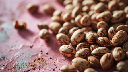 Pinto beans on a rustic pink background. Selective focus.の素材