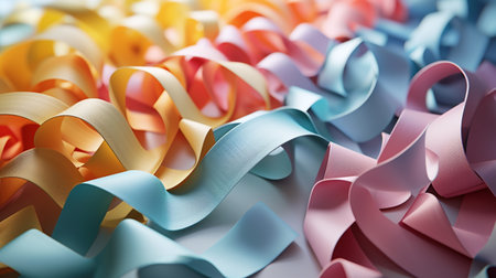 Colorful origami ribbons on white background, close-upの素材