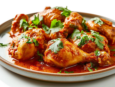 Chicken Drumsticks in Red Gravy Sauce, Garnished with Parsleyの素材