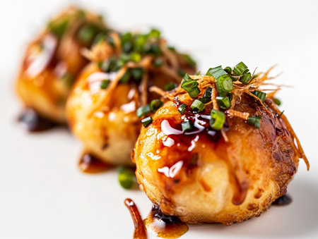 Takoyaki dumplings with sweet and sour sauce.の素材