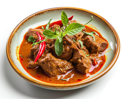 Beef Stroganoff with Red Curry Sauce Isolated on White Backgroundの素材