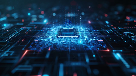 Abstract technology background with circuit board. 3d rendering toned imageの素材
