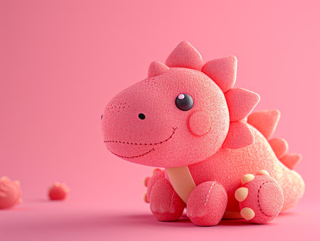 Pink toy dinosaur on a pink background. 3d rendering, 3d illustration.の素材