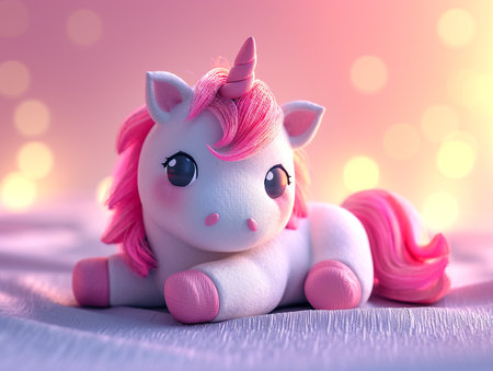 Unicorn toy on a pink background with a bokehの素材