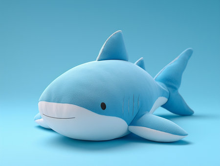 3d rendering of a cute blue whale toy isolated on blue backgroundの素材