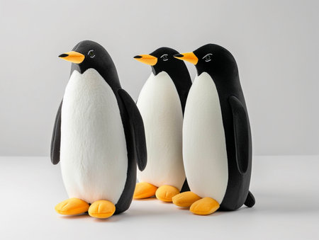 Penguins isolated on a white background. Black and white.の素材
