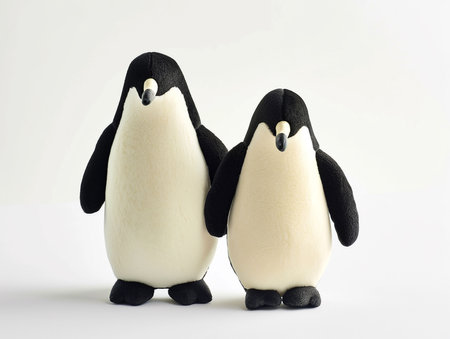 Two black and white penguins isolated on a white background with copy spaceの素材