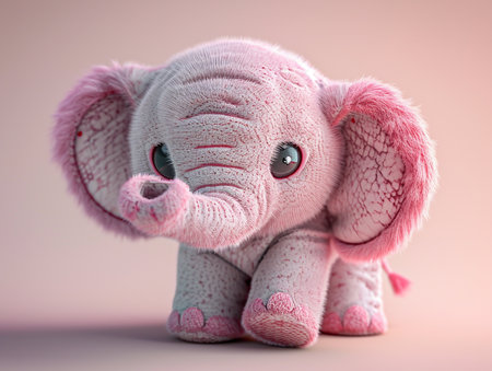 Cute elephant doll on pastel pink background with copy space.の素材