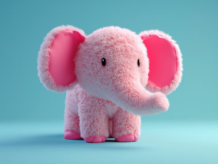 Pink baby elephant isolated on blue background. 3d render illustration.の素材