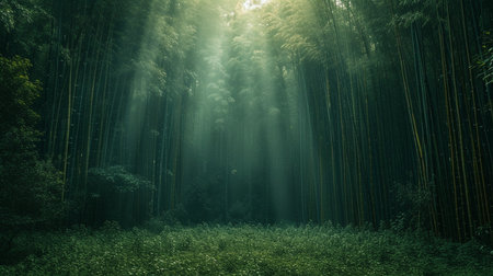 Beautiful bamboo forest with sunlight in the morning, Bamboo forestの素材
